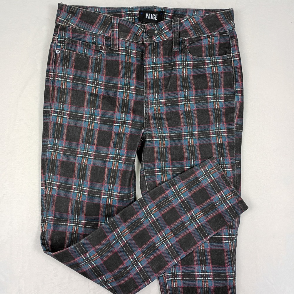 Paige Hoxton Ankle Plaid Skinny Jeans Multi-Color Tartan High Rise Size‎ 27